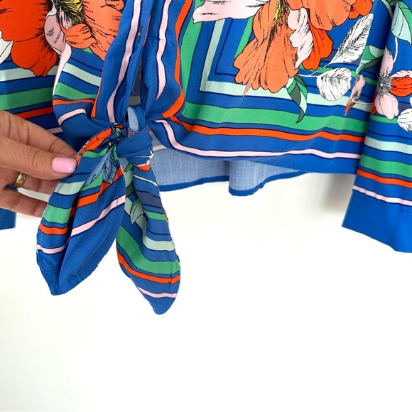 Maeve button  down shirt with v-neck, long sleeves & tie at waist, floral print - Picture 5 of 13